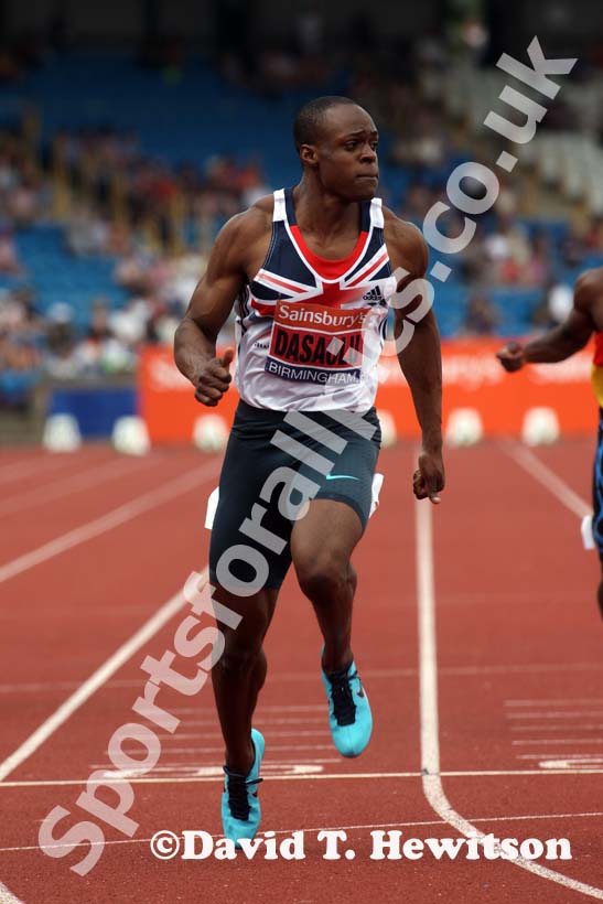 James Dasaolu breaking 10 seconds in the 100 metres at the Sainsbury's British Championships, Birmingham.